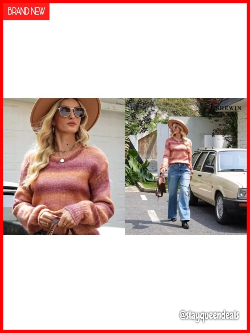 Womens Sweaters Crewneck Lantern Long Sleeve Color Block Striped Pullover
